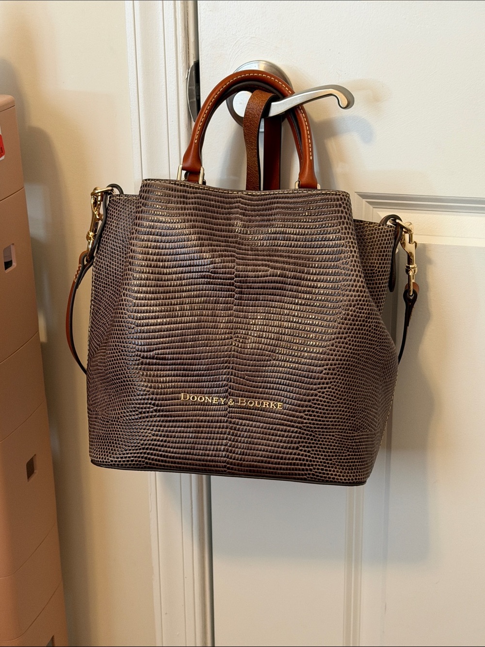 Dooney & Bourke Chocolate Brown Lizard-Embossed Shoulder Bag